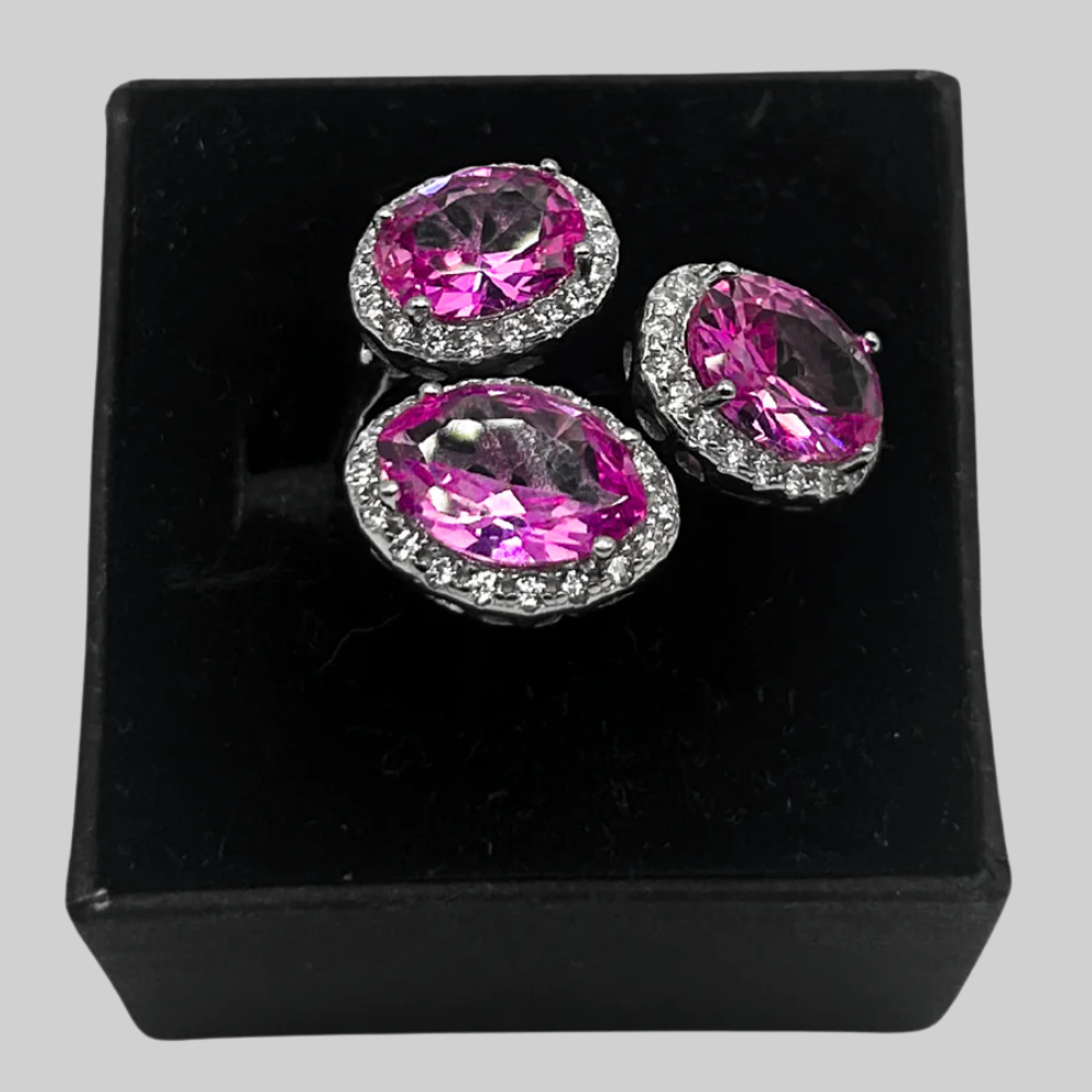 Roze ovale ring - 925 zilver -