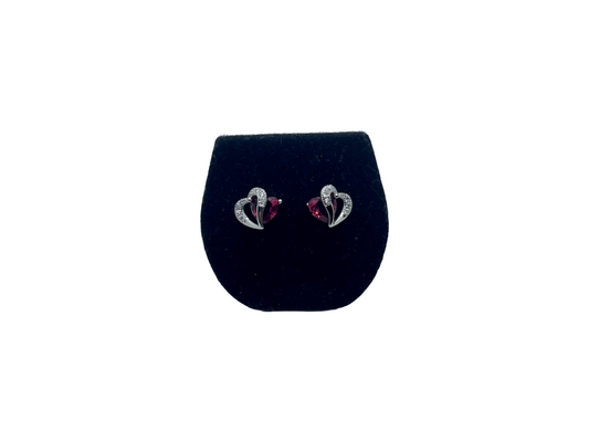 Silver pink heart earrings